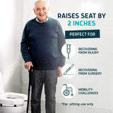 Lunderg Toilet Seat Riser for Seniors - Adds 2 inches. Universal Fit - FIRM Raised Toilet Seat Cushion with High-Density Foam for enhanced Comfort & Elevation. Post-Surgery Must have (White)