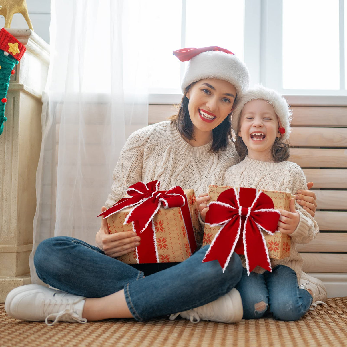 Syhood 2 Rolls Christmas Velvet Decorative Ribbons Rolls Craft DIY Fabric Cloth Wire Edge Ribbons for Craft Christmas Holiday Decoration(2.5 Inch x 50 Yard,Red)