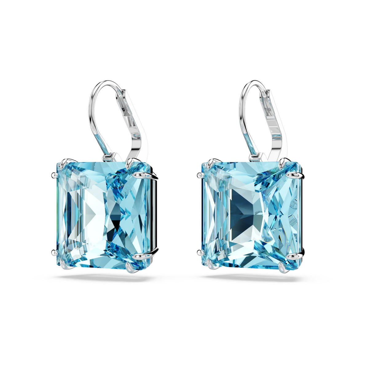 Swarovski Millenia Earrings, Square cut crystal, Blue, Rhodium plated