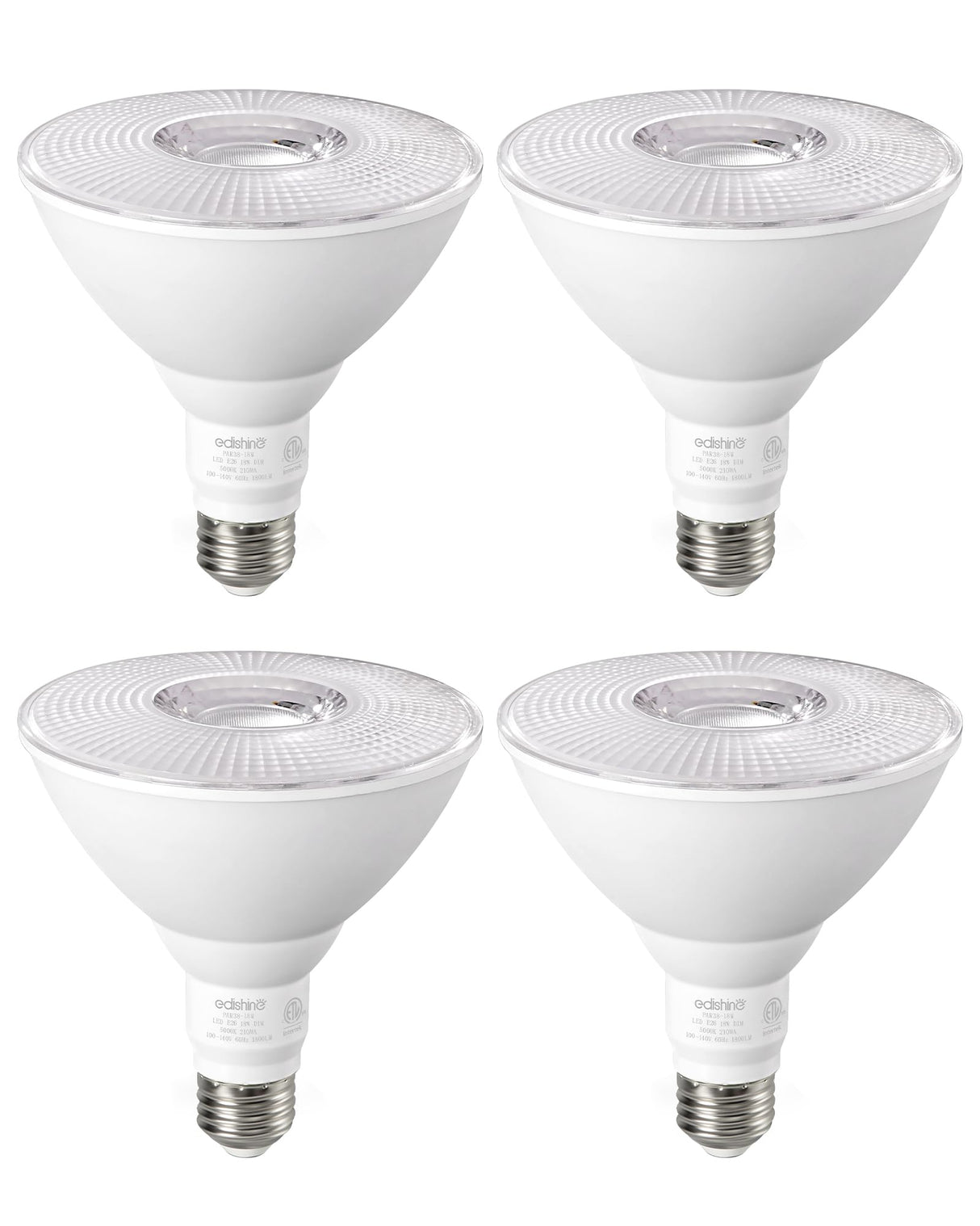 EDISHINE PAR38 Flood Lights Outdoor Bulb, Dimmable LED Flood Light Bulbs, 1800LM, 18W Equivalent 120W, Weatherproof LED Light Bulb for Backyard, Garage, Porch, Garden, 5000K Daylight, E26, 4 Pack