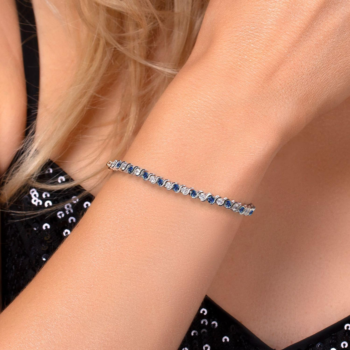 Gem Stone King Gold Plated Sapphire CZ Tennis Bracelet, Blue, White Gold