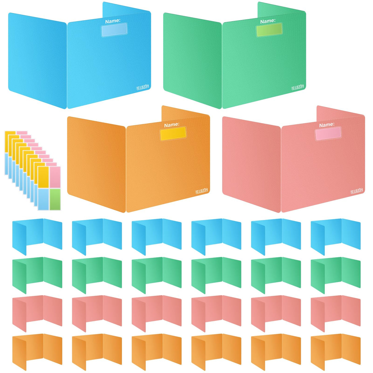 Colorful 24-Pack Desk Dividers for Students, Durable Plastic Study Carrel Divider, Easy to Clean Privacy Classroom Shield Folder Boards for Student Desk Pink Orange Blue Green