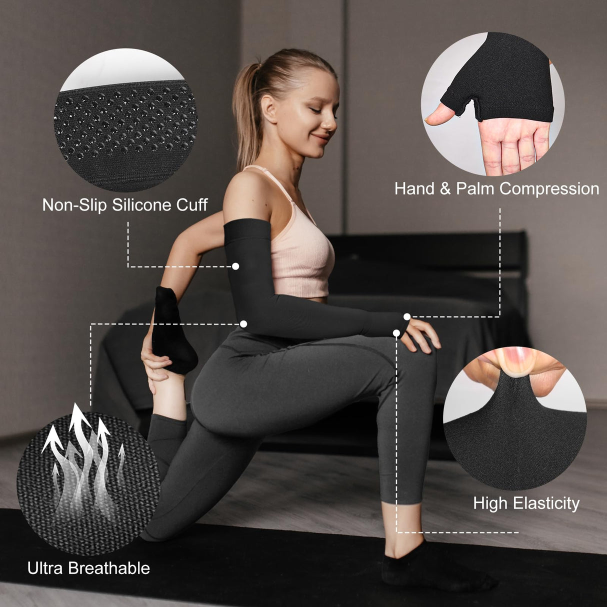 Hiball Lymphedema Medical Compression Arm Sleeve with Gauntlet, 20-30 mmHg Graduated Compression Full Arm Support for Women Men, Long Pressure Arm Hand Brace for Arthritis, Bursitis, Edema, Nerve Pain