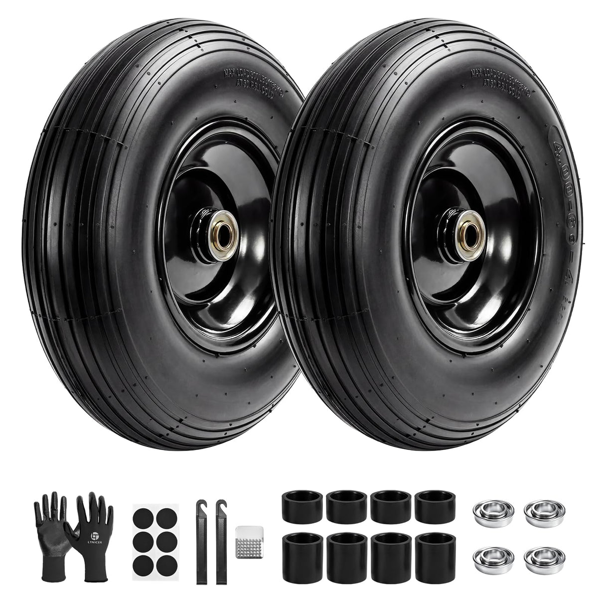 LTNICER (2-Pack) 4.00-6 Wheelbarrow Tires and Wheels, 13" Pneumatic Tire with 5/8" or 3/4" Bearings, Heavy Duty Replacement Wheel for Wheelbarrow, Garden Cart, Hand Truck