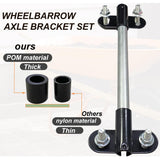 Wheelbarrow Axle Bracket Set, Compatible with 5/8" Hole Wheelbarrow Axles Heavy-Duty Wheelbarrows Spare Parts 10 inch Wheelbarrows axles and 3.3 x 2.1 inch Brackets, Bolts and Nuts and POM spacers