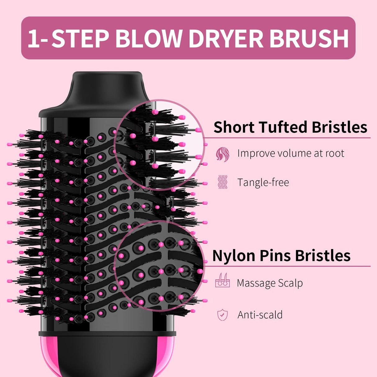 Hair Dryer Brush Negative Ion Anti-frizz Hot Air Volumizer, Hair Dryer Brush, Styler, 110V-120V/220V-240V Dual Voltage, European and Travel Use