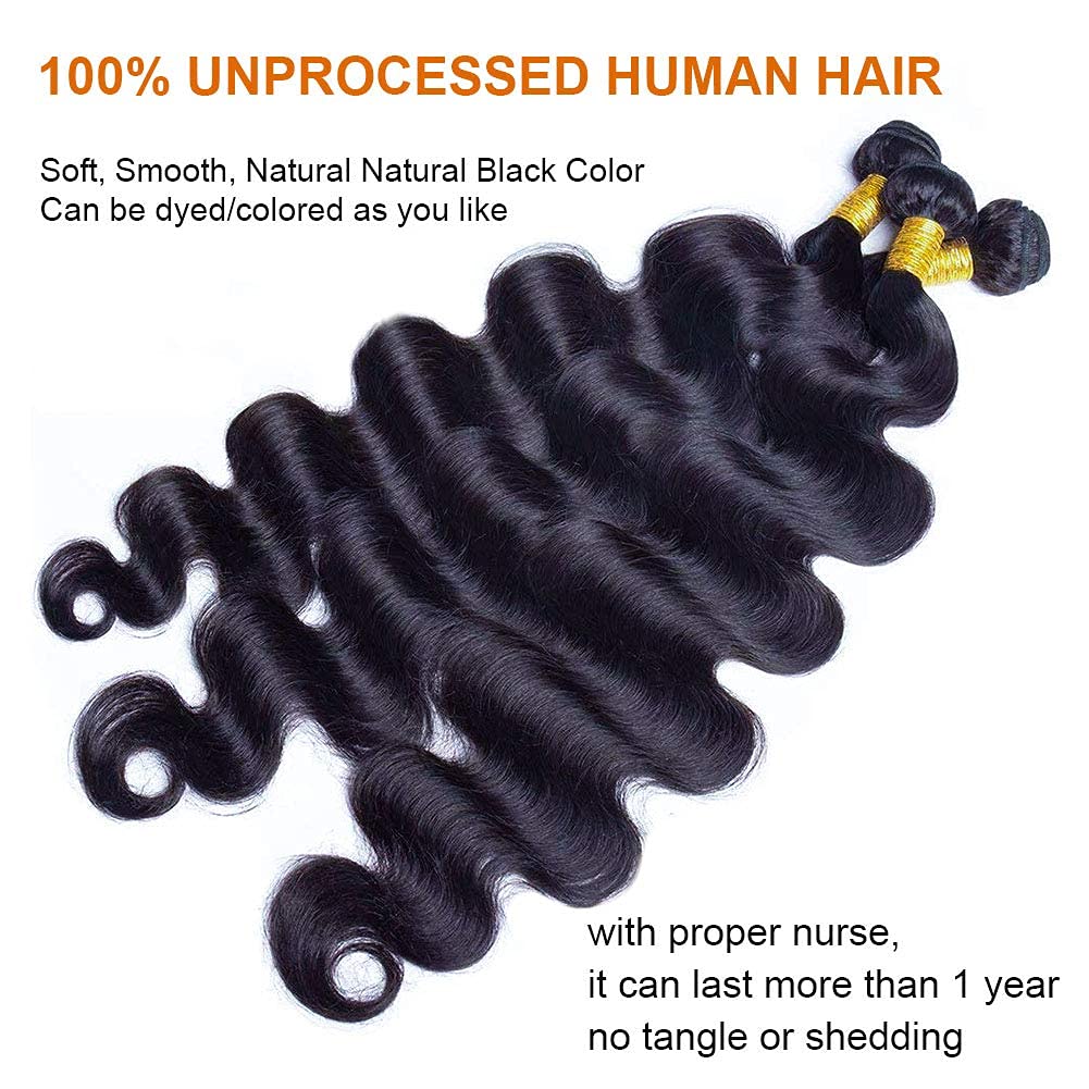 Human Hair Bundles Body Wave Bundles Human Hair 18 20 22 Inch 12A Grade 100% Unprocessed Brazilian Virgin Hair Body Wave 3 Bundles Human Hair Extensions for Black Women Natural Color