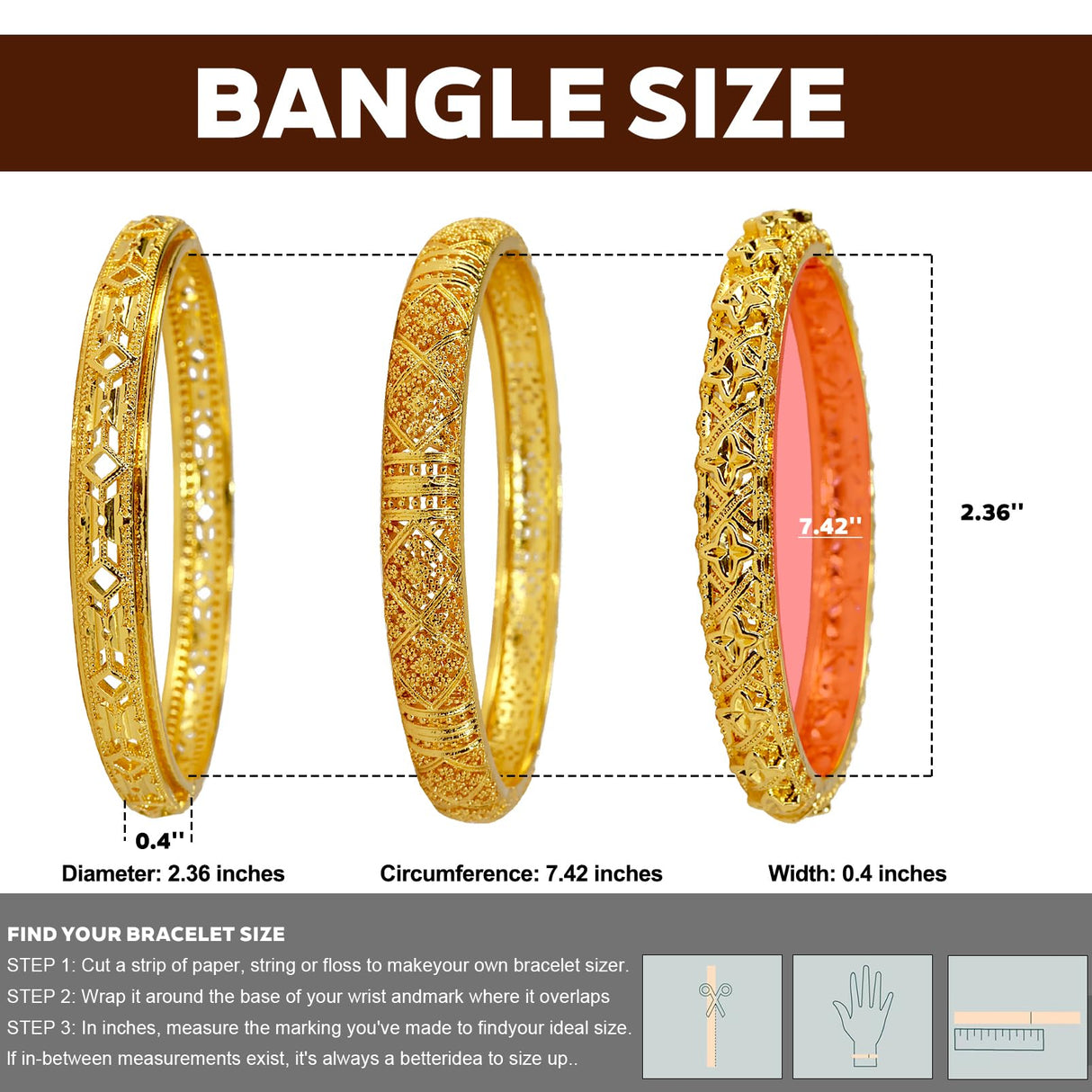 3 Pack 18K Gold Plated Dubai Gold Bangle Bracelet Jewelry Set for Women
