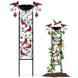 Cardinal Bird Garden Trellis with Wind Chime, Outdoor Yard Decor