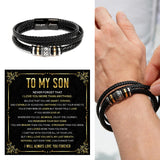 Mapileng To My Son Bracelet – Love You Forever Braided Leather Bracelet from Father and Mother, Meaningful Men’s Gift with Heartfelt Message & Elegant Box for Birthday, Graduation, Christmas