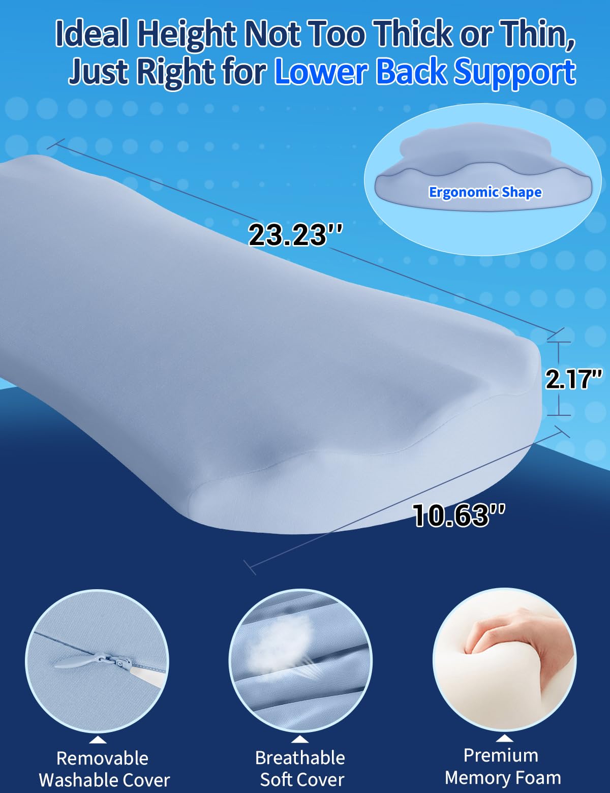 Lower Back Pain Relief Pillow for Sleeping Memory Foam Lumbar Support Pillow for Side Back Sleepers - Ergonomic Waist Pillow - Back Pain Relief Wedge Cushion Bolster Pillow for Bed, Car, Sofa