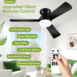 ZOUQILAI Ceiling Fans with Lights - 42 Inch Low Profile Ceiling Fan with Light and Remote, Reversible DC Motors, 3CCT Dimmable Timer Noiseless, Black Flush Mount Ceiling Fan for Bedroom/Living Room