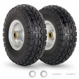 GICOOL 4.10/3.50-4" Flat Free Tire and Wheel, 10" Heavy Duty Solid Tire, 5/8" Axle Bore Hole, 2.2" Offset Hub, for Hand Truck Garden Cart Wagon Trolley Dolly Replacement, 2 Pack