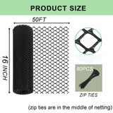 Plastic Wire Mesh Fence Roll 16 in x 50FT Plastic Chicken Mesh with 80 Pcs Zip Ties Balcony Garden Netting Fencing Barrier for Dogs, Poultry, Puppy, Garden Snake Barrier