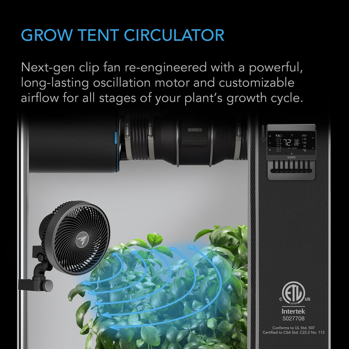 AC Infinity CLOUDRAY S9 Grow Tent Clip Fan 9”