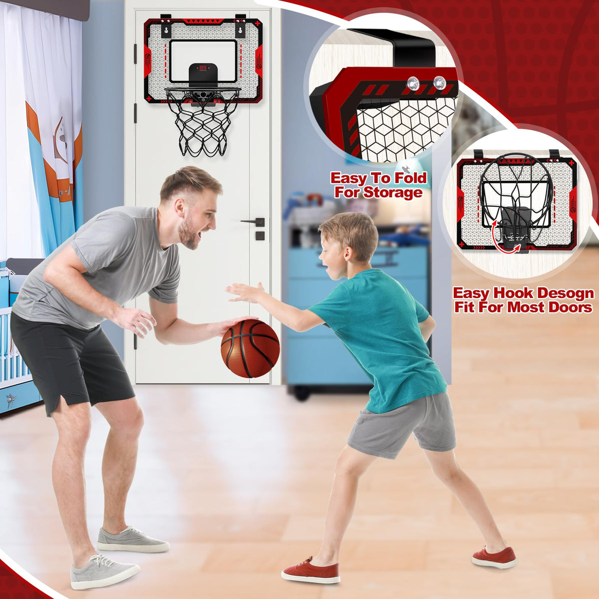 Indoor Basketball Hoop with Electronic Scoreboard & Balls for Kids Age 5-12