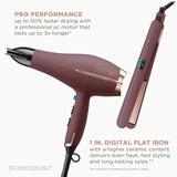 Conair Limited Edition Bundle | INFINITIPRO by CONAIR Hair Dryer with Diffuser - and - Conair Double Ceramic 1-inch Digital Flat Iron | Plum | Amazon Exclusive