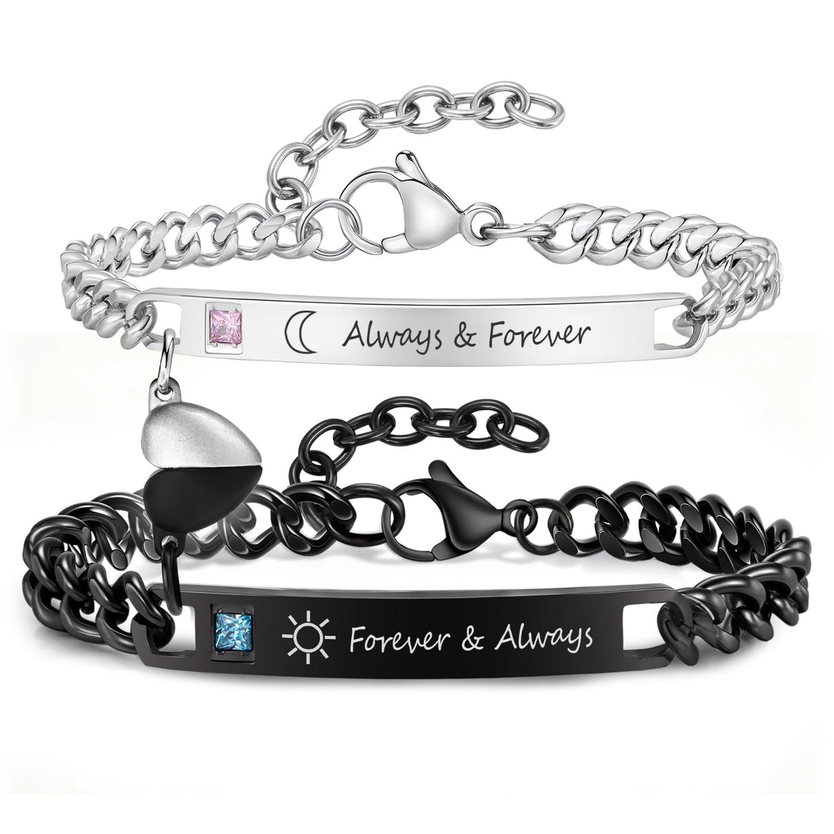 MEALGUET Always & Forever Couple Bracelets - Pinky Promise Always and Forever Engraved Stainless Steel Curb Link Couple Bracelets for Men Women, His and Hers Promise Gift for Boyfriend Girlfriend