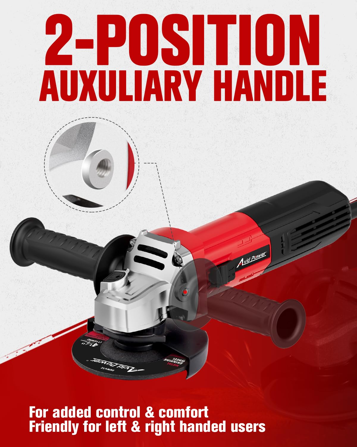 AVID POWER Angle Grinder, 7.5-Amp 4-1/2 inch Electric Grinder Power Tools with Grinding and Cutting Wheels, Flap Disc and Auxiliary Handle for Cutting, Grinding, Polishing and Rust Removal - Red