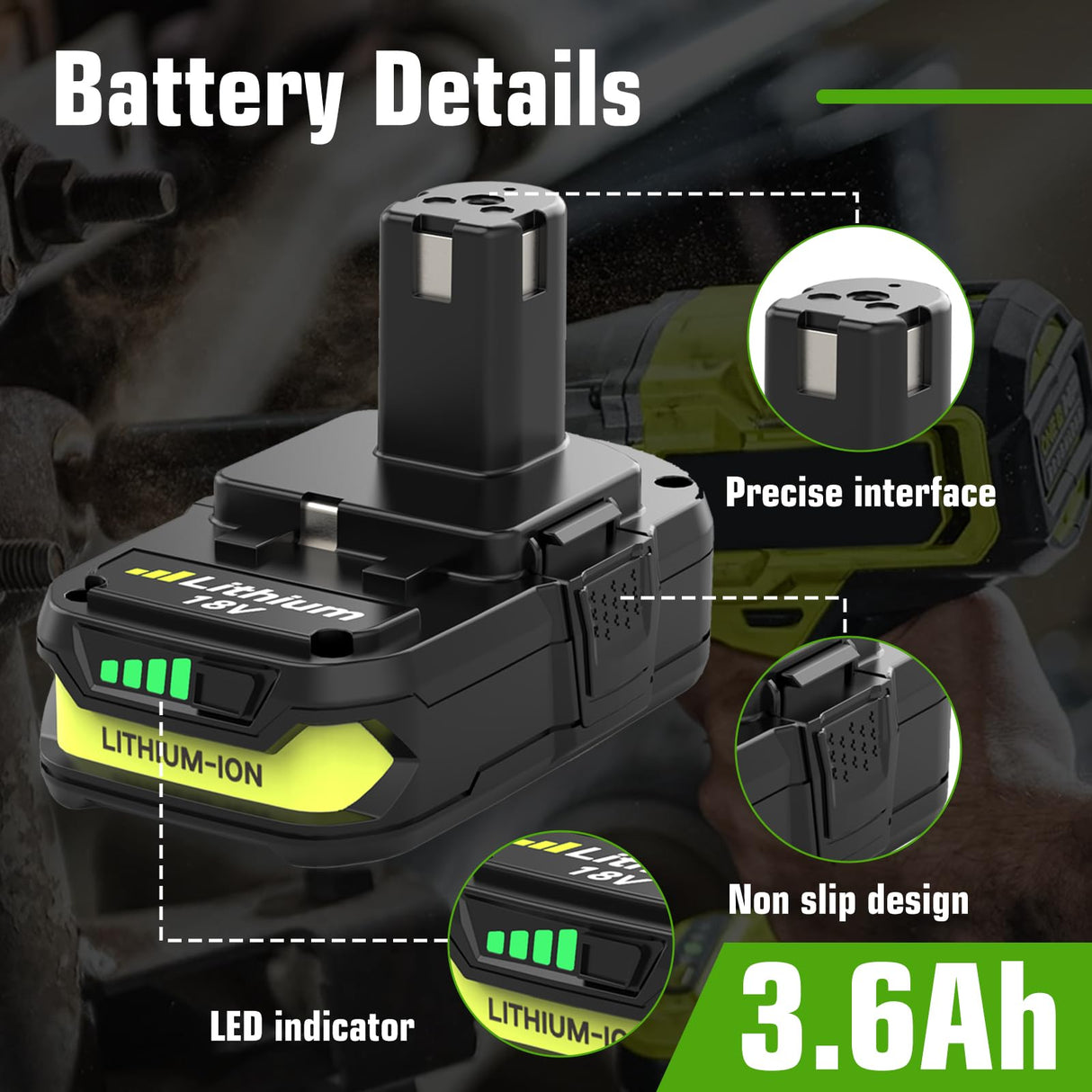 2 Pack 3.6Ah P102 P108 Lithium Replacement for Ryobi 18V Battery and P117 Charger Combo Compatible with Ryobi 18 Volt Battery P102 P103 P104 P105 P107 P108 P109 P189 Cordless Power Tools (Multi)