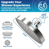 High Pressure Shower Head - Anti-Clogging Silicone Nozzles - 2.5 GPM Removable Restrictor - Easy to Clean Adjustable Replacement - easy to install with Plumbers Tape - 6 inch - Classic Chrome Finish