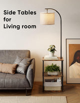 PARTPHONER Floor Lamp with Table, Night Stand with Lamp, Narrow Side Table with 3CCT LED Bulb, Small Coffee Table, Modern End Table with Storage Shelves for Living Room Bedroom Home Décor
