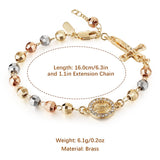HZMAN Brass Virgin Mary Cross Rosary Bead Bracelet for Women