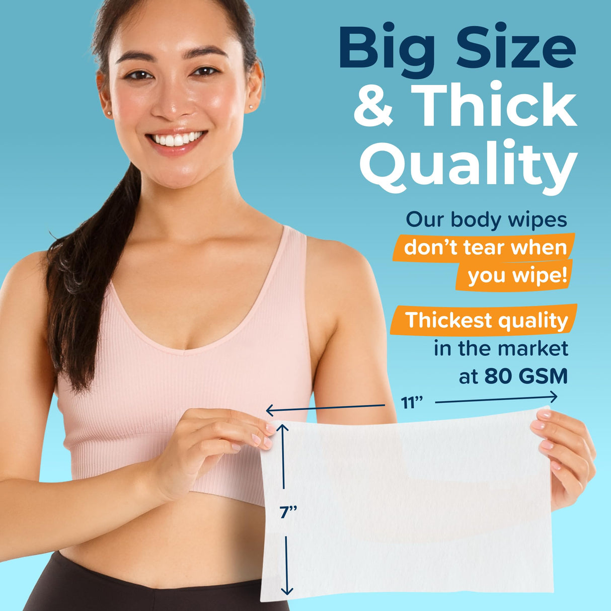 Body Wipes For Adults Bathing No Rinse XL - Ultra Thick Travel Wipes For Personal Cleansing & Hygiene Essentials, Elderly Care, Travel, Incontinence Disposable Washcloths - Shower Wipes For Women Men