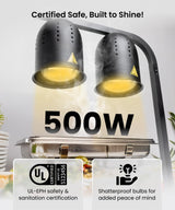 SYBO DL2112 Commercial Grade Food Heat Lamp, Portable Electric Food Warmer, 2-Bulb 500W with Free-Standing, Black