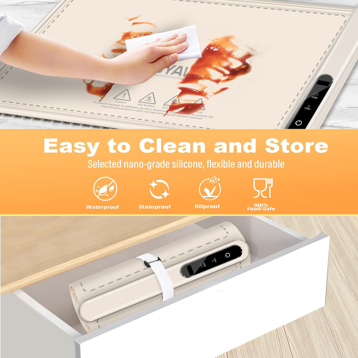 Warming Mat for Food Warmer Heating: Electric Silicone Hot Trays & Warm Buffer Plate 7-Level Temperature Control,Foldable Heat Pad,Keep Dishes Heater,Gift for Kitchen & Party- Cream