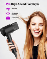 Hair Dryer with Carry Case, 160000 RPM Professional High-Speed Blow Dryer 200 Millions Negative Ionic Care Hair Dryer for Fast Drying, Low Noise Hairdryer, Travel with Magnetic Diffuser&Nozzle, Black