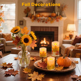 Maple Leaf Flameless Candles Set of 3, Fall Candles with Remote & Timer