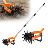 DwelSpire Rotary Cultivator - Long Handle Garden Cultivator with Adjustable Stainless Steel Pole, 2-in-1 Hand Tiller Garden Tool for Weeding, Soil Loosening, Aerating & Reseeding Grass