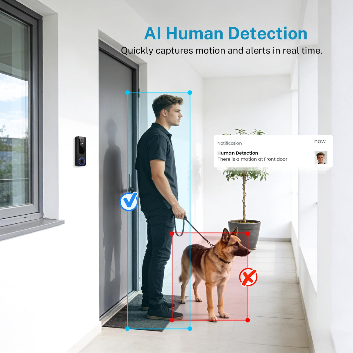 Cookedixo 1080P Wireless Video Doorbell Camera, Battery Powered Door Chime, Night Vision, 2-Way Audio, Smart AI Human Detection, Cloud Storage, Home Security Door Bell