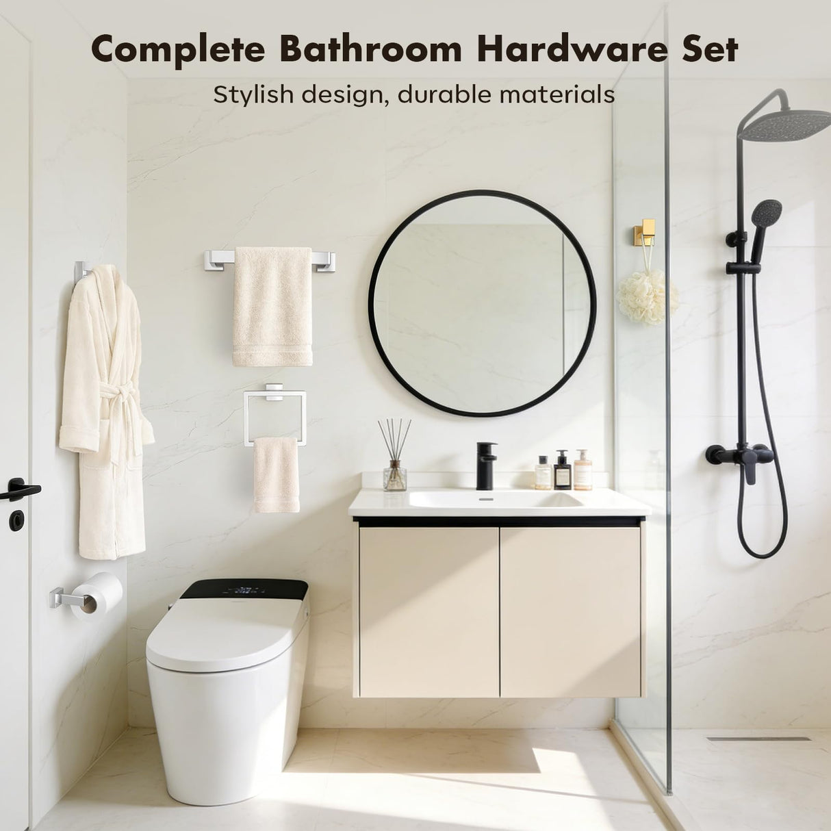 Bathroom Accessories Towel Bar Set: 20 Pieces Brushed Nickel Square Bathroom Hardware SUS304 Stainless Steel - Wall Mounted Towel Rack&Toilet Paper Holder&Towel Ring and Towel Hook