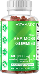 Vitamatic Irish Sea Moss Gummies – 3000 mg Equivalent Per Serving (from Extract 132.5 mg) – 60 Ct – Made with Bladderwrack & Burdock Root – 2 Pack