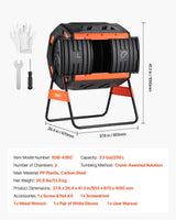 VEVOR Compost Tumbler, 53 Gallon Dual Chamber Outdoor Tumbling Composter with 2 Sliding Doors and Aeration System, Large Easy-Turn Rotating Composting Bin for Outside, Garden, Kitchen, and Yard Waste