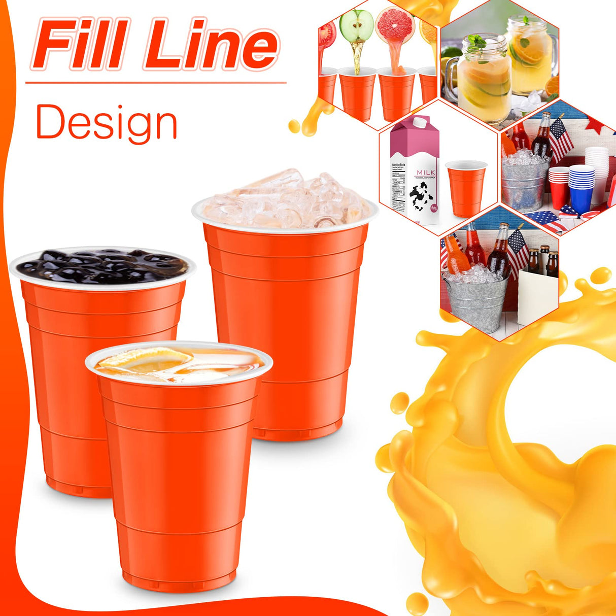 100 Pack 16 Ounce Halloween Plastic Party Cups Disposable Heavy Duty Drinking Water Cups for Holiday Christmas Festival Wedding New Year Party Supplies(Orange)