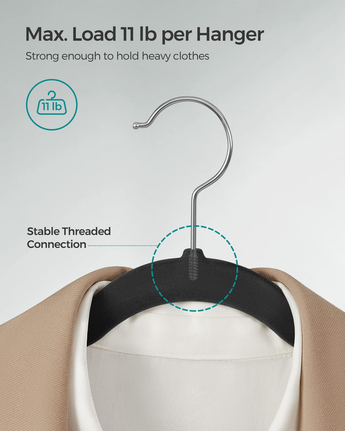 SONGMICS Velvet Hangers 50 Pack, Non-Slip Clothes Hangers, Ink Black