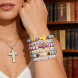Shcsdr 40 Pcs Jesus Loves You & Cross Bracelets for Women