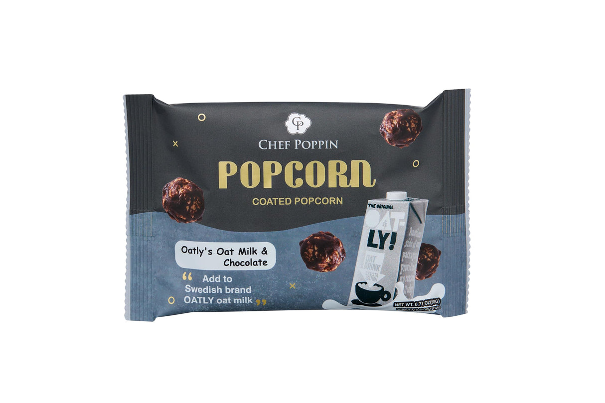 CHEF POPPIN Gourmet Flavored Popcorn, Non-GMO, Oatly's Oat Milk & Chocolate, 20g, 6 Pack, .71 oz each