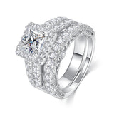 AVECON 5CT Princess Cut Engagement Ring, Promise Wedding Cubic Zirconia White Gold Plated Band Set for Women, Size 7