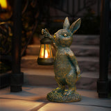 zuzuzen Rabbit Garden Statues with Solar Lantern Bunny Outdoor Resin Sculpture for Patio Yard Lawn Decorations Gifts for Mother’s Day Housewarming Easter