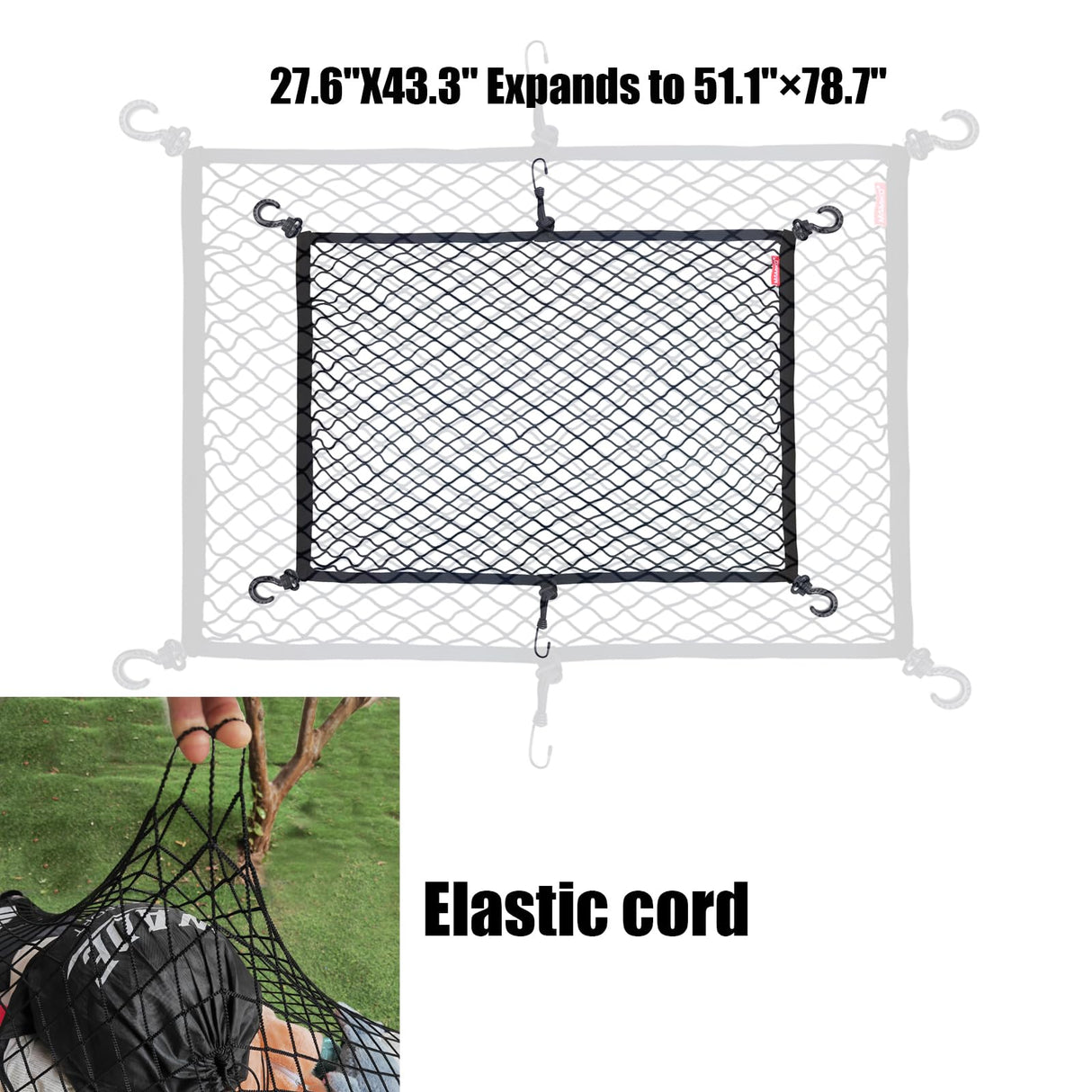 MAMIKO Cargo Net for Utility Folding Wagon, Garden Cart, Folding Trolley Cart, Beach Cart, Made of Heavy Duty Nylon Net with Storage Bag / 43.3"X27.6"to 78.7"×51.1"