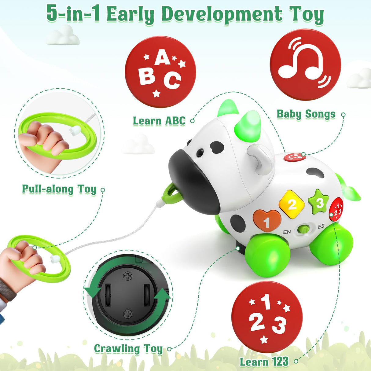 Musical Cow Toys for 1+ Year Old Boy Girl, Bilingual Baby Toy 6-12-18 Month, 1 Year Old Boy Toys, 1 Year Old Girl Gift, Learning Toddler Toy Age 1-2, First Christmas 1st Birthday Gift