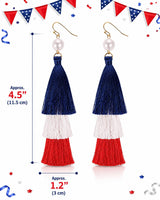Zealmer Womens Real Gold Plated Long American Flag Earrings 4th of July Dangle Earrings Jewelry for Women