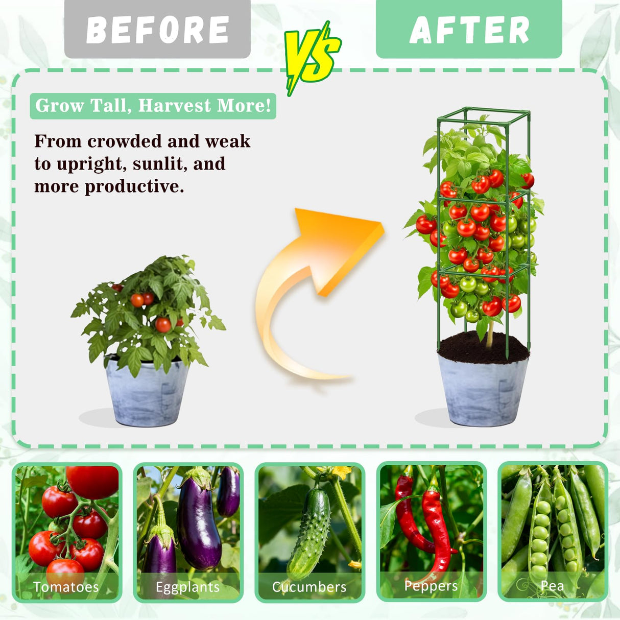 Riare 6 Pack 45in Square Tomato Cages for Garden, Heavy Duty Tomato Trellis