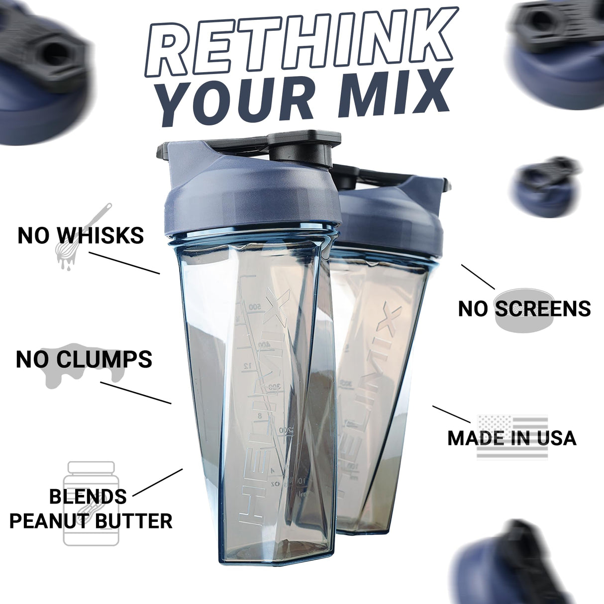 HELIMIX 2.0 Vortex Blender Shaker Bottle Holds upto 28oz | No Blending Ball or Whisk | USA Made | Portable Pre Workout Whey Protein Drink Shaker Cup | Mixes Cocktails Smoothies Shakes | Top Rack Safe