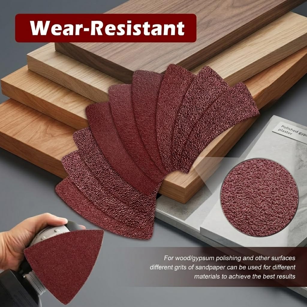 Towbluii Multitool Sanding Pads for Detail Wood Finishing, Multi-Grit Assorted Sandpaper with Triangle & Finger Attachments, Durable Hook and Loop Sanding Sheets for Furniture & Edge Work（105p
