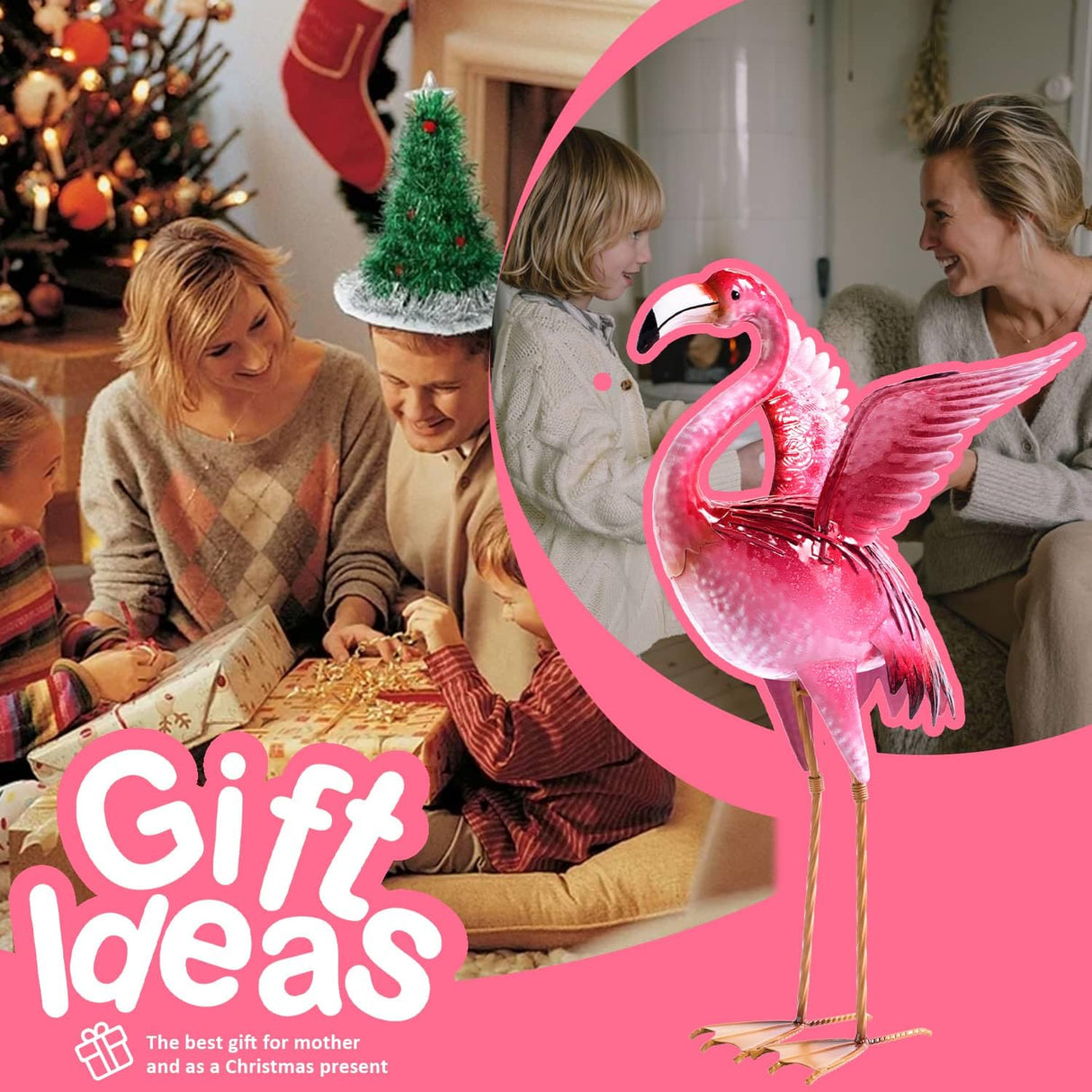 Natelf Garden Flamingo Statue and Sculptures, Outdoor Metal Bird Statues Yard Art, Pink Flamingos Lawn Ornament for Patio Backyard Porch Decorations